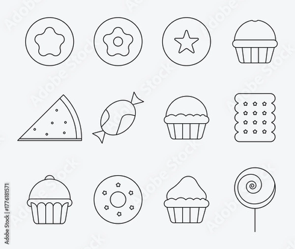 Obraz Minimal Christmas Holiday Icons Line Set  Reindeer Gift Candle Lantern & Holly Wreath Vector