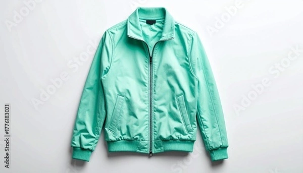 Fototapeta Isolated Mint Green Jacket on White Background in Studio Lighting