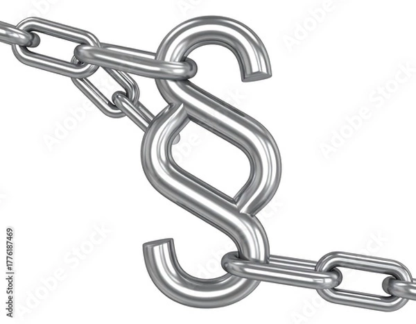 Obraz A metallic chain connected to a stylized paragraph symbol, representing rules or regulations