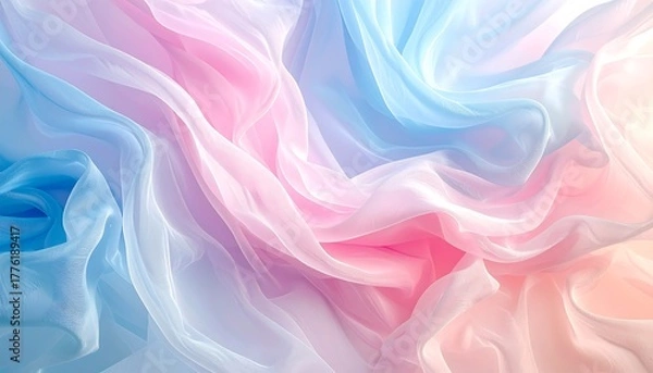 Obraz Flowing sheer fabric with gentle folds in soft pink, blue and peach tones with a diffused light