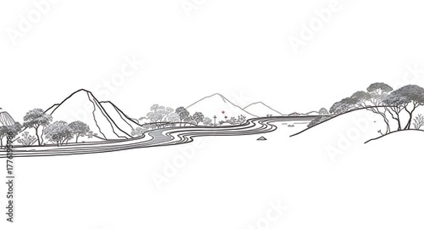 Fototapeta Scenic mountain landscape with a winding river, perfect for nature lovers and travel enthusiasts