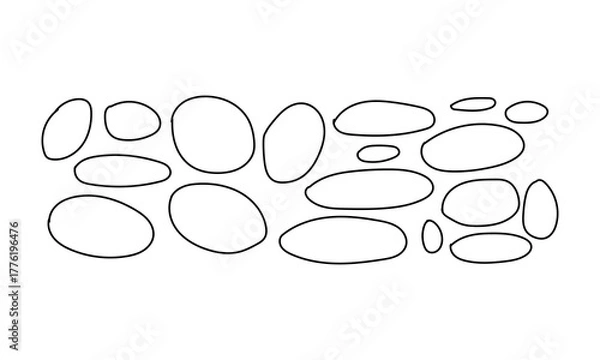 Fototapeta Hand Drawn Pebble Stone Outline Pattern Border,River Rocks, Cobblestone, Natural Background
