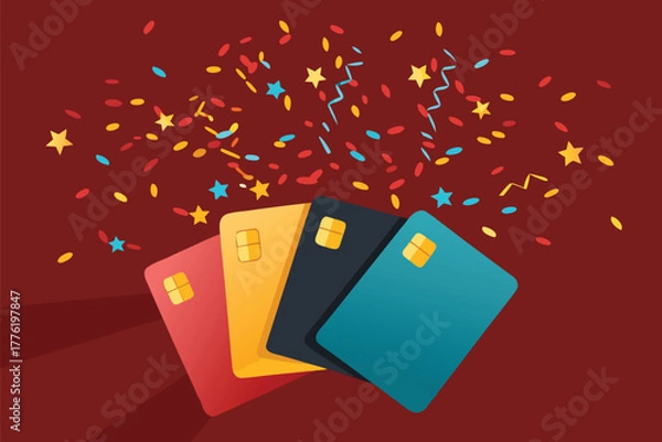 Obraz -credit-cards-bursting-like-confetti-with-promo-di.eps