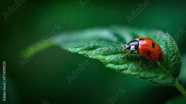 Fototapeta A ladybug on a green leaf