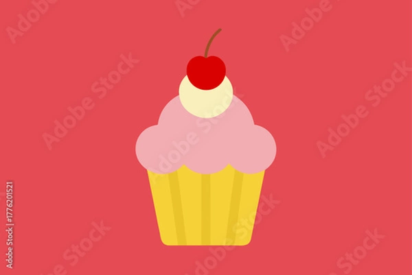 Fototapeta Cupcake With Cherry Topping Background