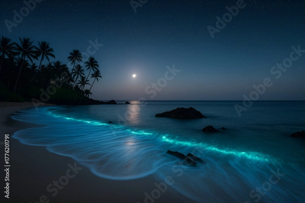Obraz Glowing Waves Under the Moonlight