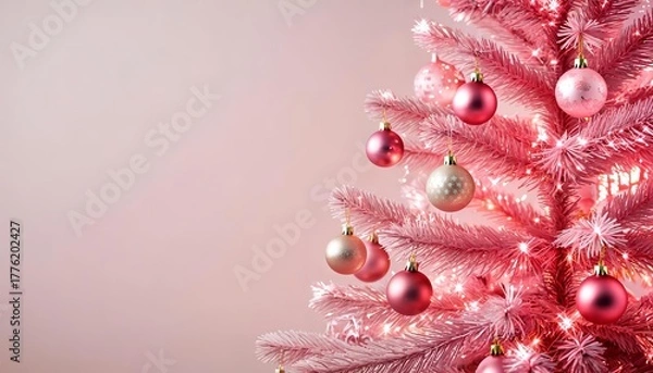 Fototapeta pink Christmas tree with a place for text