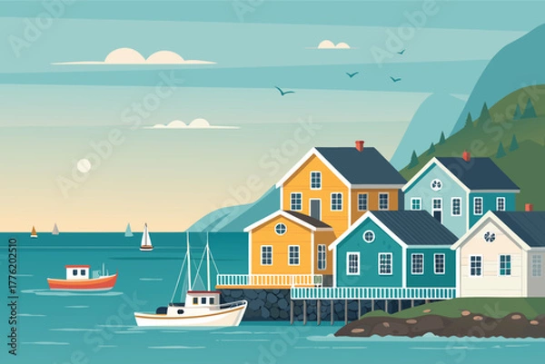 Obraz -fishing-village-with-colorful-houses-by-the-shore.eps