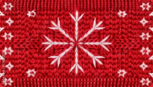 Fototapeta red knitted background with snowflakes