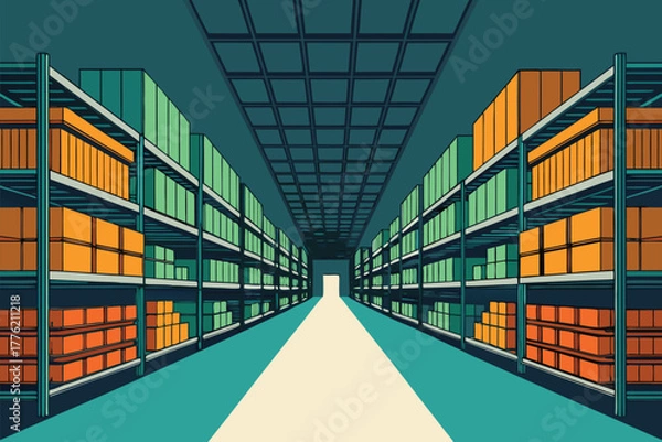 Obraz -store-aisle-perspective-shot-with-shelves-collaps.eps