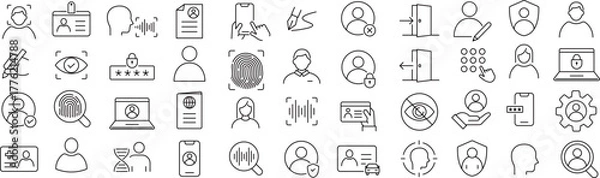 Obraz ベクターでモノクロのIDに関する線画アイコンセット
