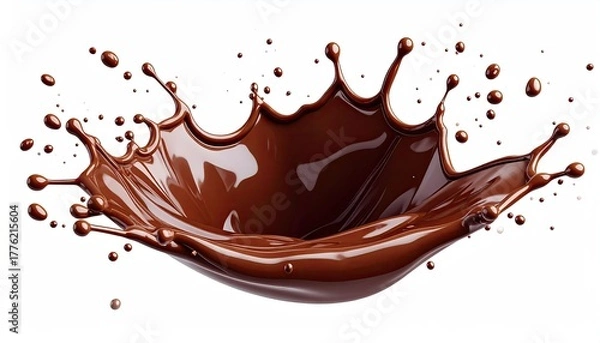 Obraz Rich Dark Chocolate Splash Isolated on White Background Capturing Dynamic Fluid Motion and Droplets