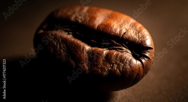 Obraz Close-up of a Dark Brown Coffee Bean on Brown Surface