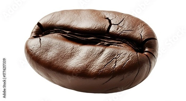 Obraz Close-up of a Dark Brown Coffee Bean with Cracks on White Background