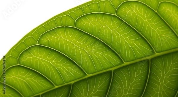 Obraz Close-up of Bright Green Leaf Showing Detailed Veins and Texture