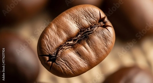 Fototapeta Close-up of Brown Coffee Bean with Detail and Texture