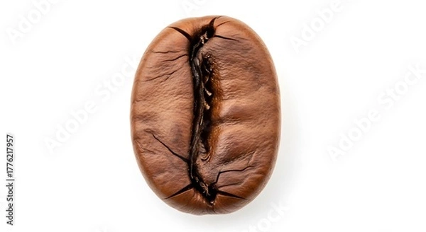 Fototapeta Close-up of Brown Coffee Bean with Rich Texture and Cracks on White Background