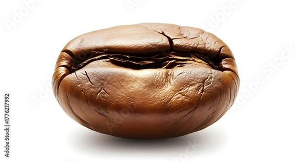 Fototapeta Close-up of Brown Coffee Bean with Textured Surface on White Background