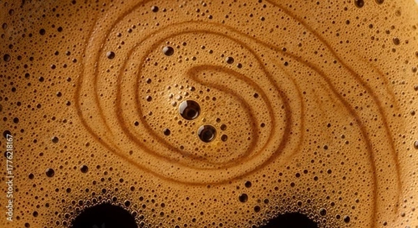 Obraz Close-up of Brown Coffee Foam Swirl with Bubbles on Surface