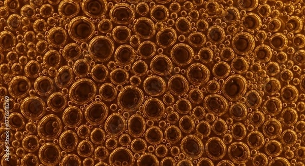 Obraz Close-up of Carbonated Beverage Bubbles in Glass with Golden Hue