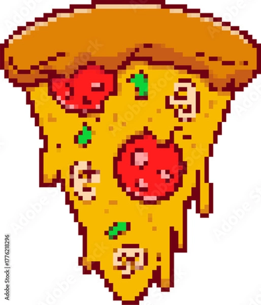 Obraz Pixel art pizza slice isolated on white background. Vector illustration