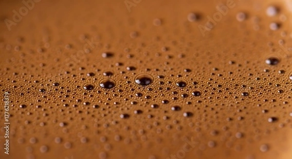 Fototapeta Close-up of Coffee Bubbles on Hot Brew Surface in Rich Brown Tones
