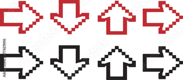Fototapeta Pixel art arrow set icon vector isolated on white background for user interface design