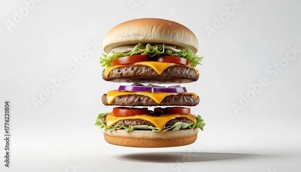 Fototapeta a large hamburger with a double patty on a white background