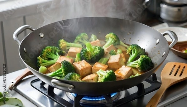 Fototapeta broccoli in a pan