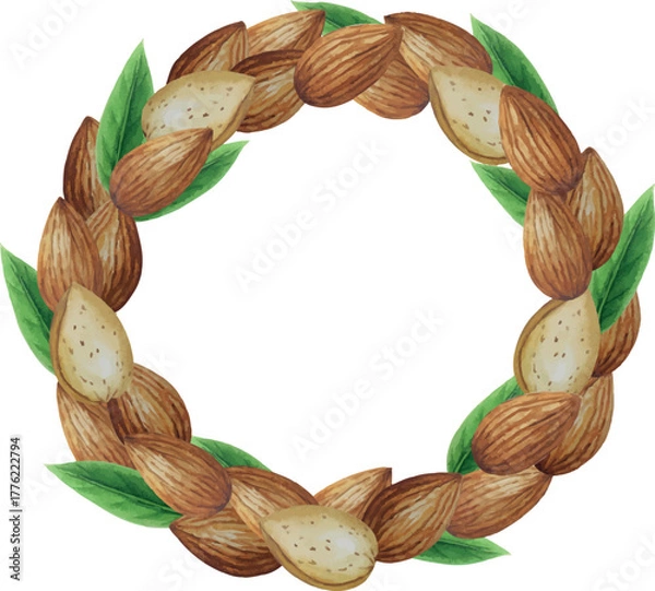 Obraz Vector round frame with almond nuts. For your design