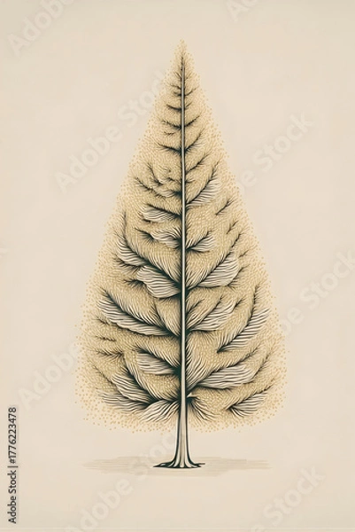 Fototapeta Beige Golden Fir Tree – Minimal Dark Green Holiday Card Design