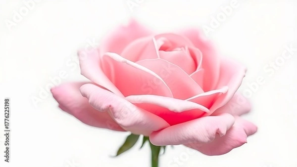 Obraz Pink rose in full bloom against a white background, delicate petals, soft gradient hues.