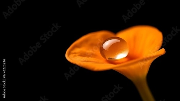 Obraz A close-up of a vibrant orange flower petal with a glistening water droplet, showcasing nature's delicate beauty.