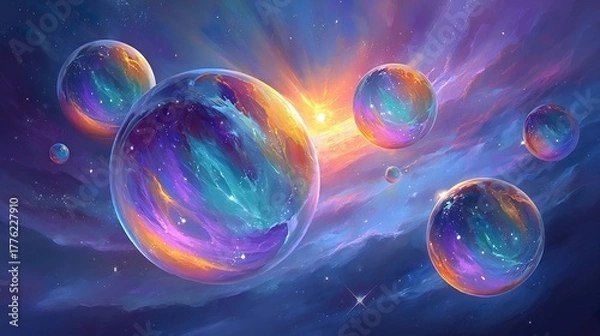 Obraz Colorful abstract space bubbles