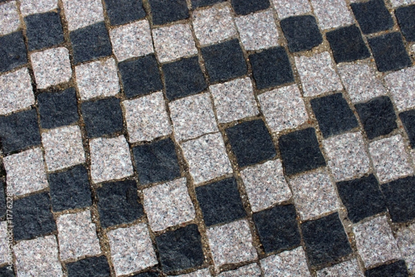 Fototapeta Pavés quartzite noir, gris et blanc, pour cours, allée, terrasse, aménagement des extérieurs