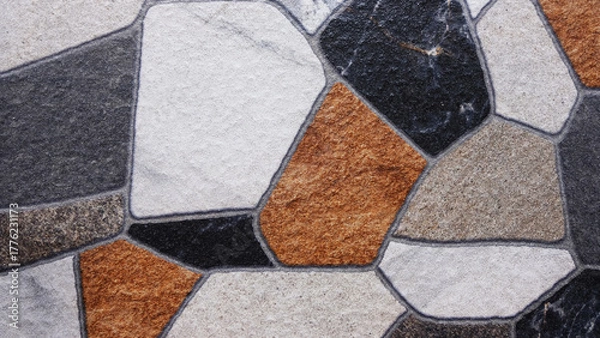 Fototapeta Grey natural stone patterned floor tiles with rough texture create a natural and modern look, ideal for interior and exterior floors.