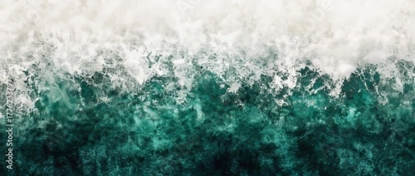 Fototapeta An abstract poster cover header design is formed by a grunge banner that has a grainy dark background with a beige green black noisy texture gradient