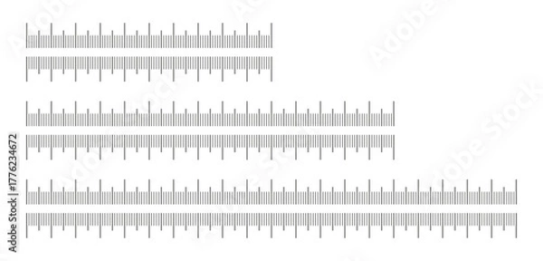 Fototapeta Metric ruler icons. Chart 10, 15, 20 centimeters. Scales for ruler in centimeters. Metrics indicators cm. Measuring scale templates. Length, height, distance, sewing, measuring tool.