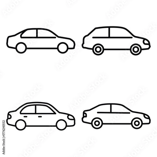 Obraz car outline simple icon set, black color and white background