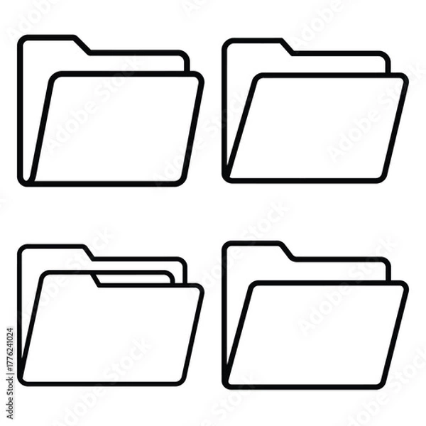 Obraz document folder outline icon set, black color and white background