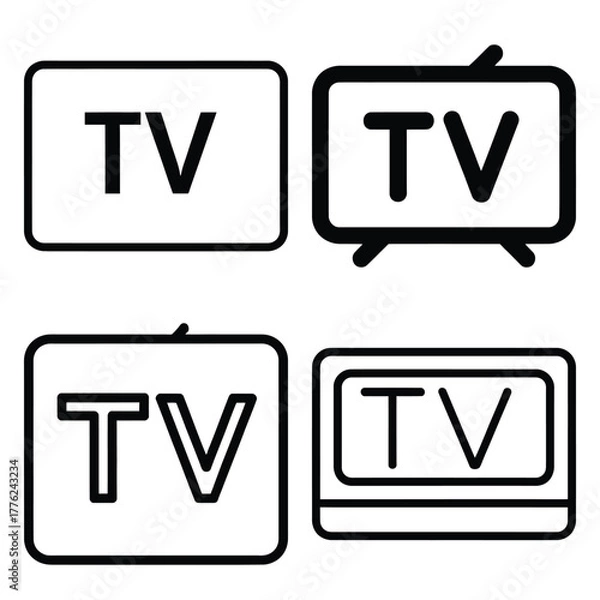 Obraz tv outline simple icon set, black color and white background