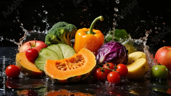 Obraz Start of Autumn Solar Term Fresh Vegetables Healthy Eating Ad Poster Background