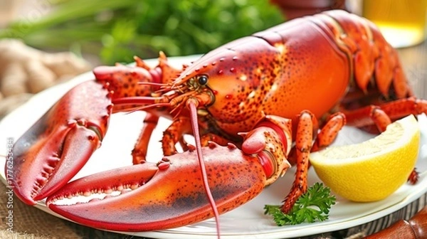 Obraz Fresh and delicious food displayed on a clean plate, including colorful vegetables, tender meat, and ripe fruits. The appetizing food is arranged neatly, highlighting its freshness, taste