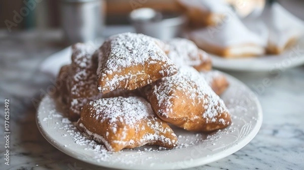 Obraz Fresh and delicious food displayed on a clean plate, including colorful vegetables, tender meat, and ripe fruits. The appetizing food is arranged neatly, highlighting its freshness, taste