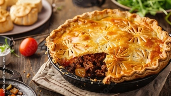 Obraz Fresh and delicious food displayed on a clean plate, including colorful vegetables, tender meat, and ripe fruits. The appetizing food is arranged neatly, highlighting its freshness, taste