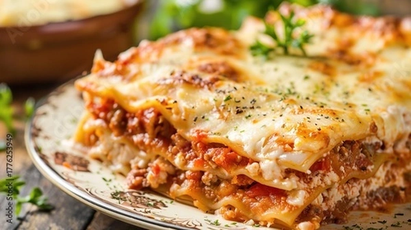 Obraz Fresh and delicious food displayed on a clean plate, including colorful vegetables, tender meat, and ripe fruits. The appetizing food is arranged neatly, highlighting its freshness, taste