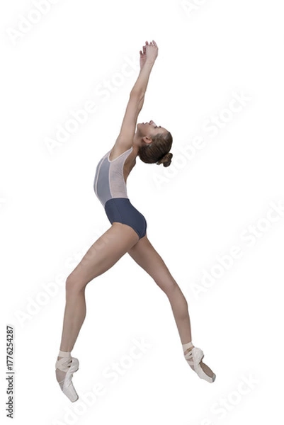 Obraz ballerina with beautiful feet poses in a photo studio, a ballerina in a leopard walks with her arms up