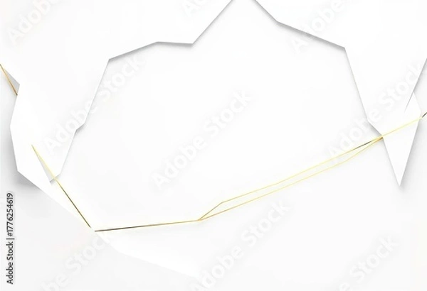 Fototapeta Abstract geometric white paper cut design with elegant golden lines, creating a modern minimalist backdrop,  style,  lines