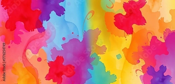 Fototapeta Abstract watercolor wash with digital glitch distortion, vibrant hues, smeared textures,  technology,  fantasy