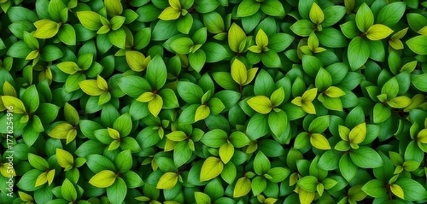 Fototapeta A vibrant seamless pattern of lush green boxwood leaves viewed from above, garden, plant pattern